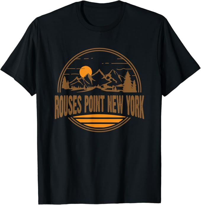 Vintage Rouses Point, New York Mountain Print TShirt Clothing